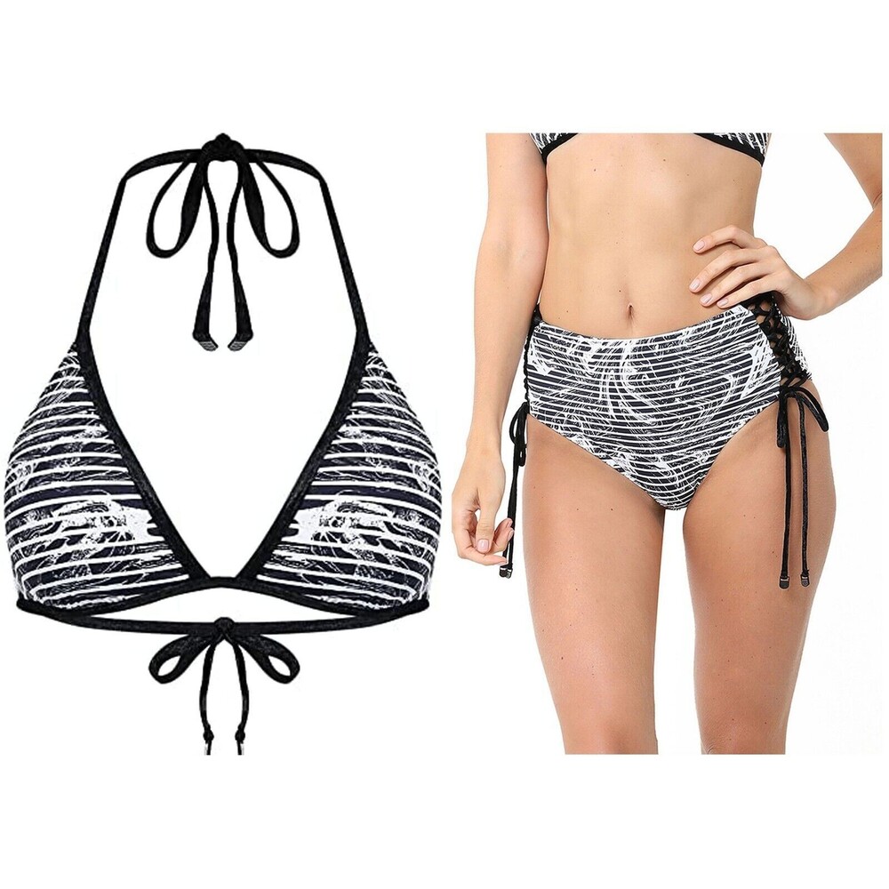 NWT SUNSEEKERS  6-US AU-10 Australia high-waist bikini swimsuit black lace-up